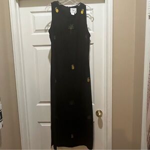 Country Wear Collection Black Linen Blend Medium Tropical Maxi Dress Cot…